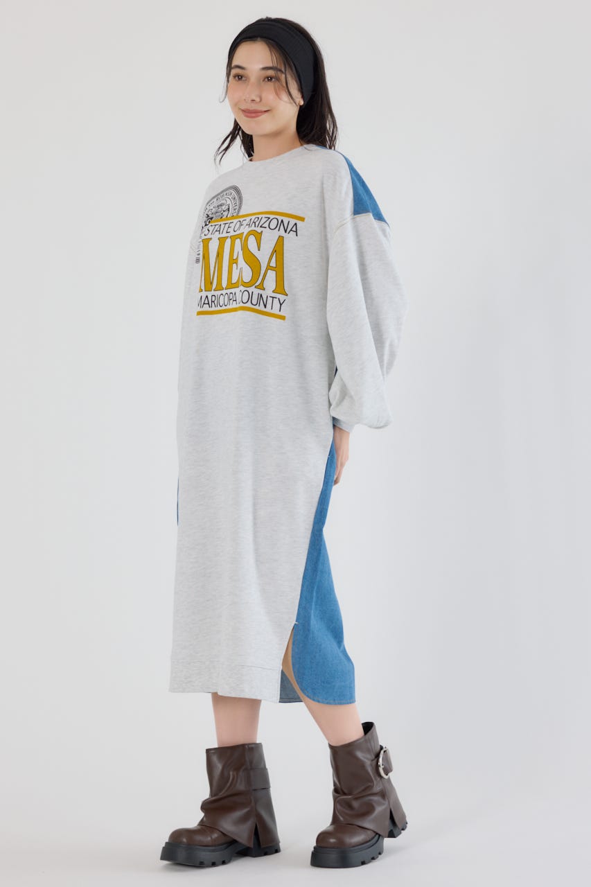 デニム切替スウェットワンピース L/T.GRY FREE