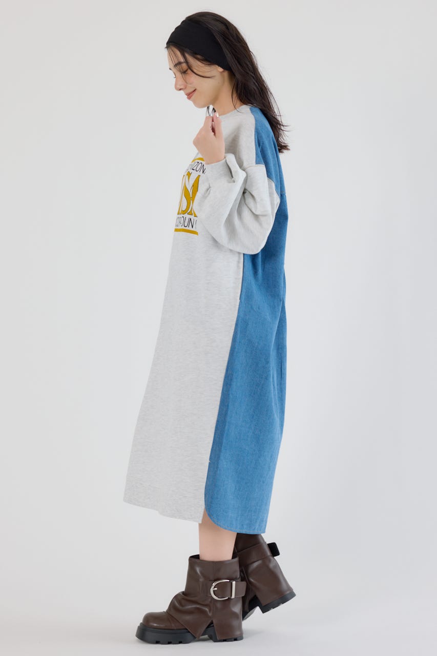 デニム切替スウェットワンピース L/T.GRY FREE