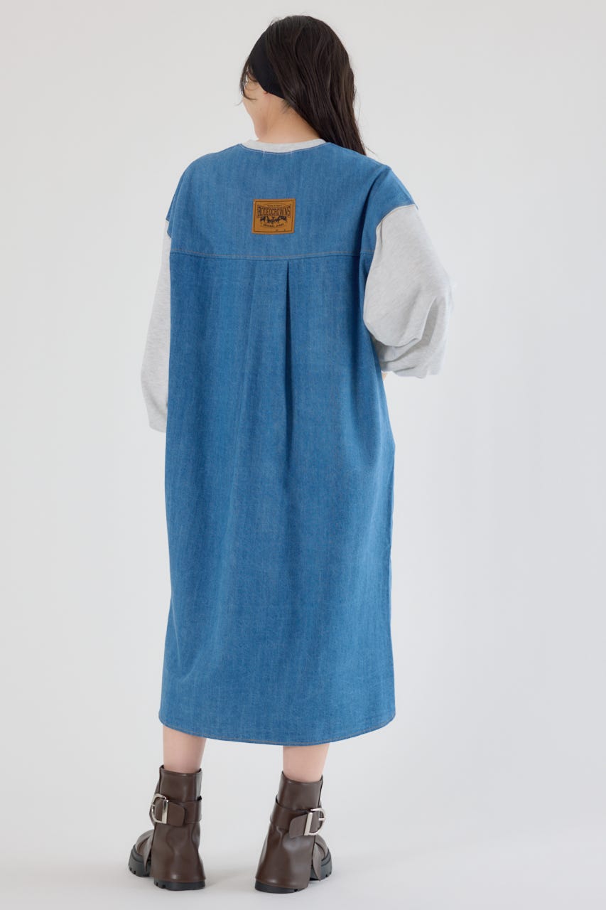 デニム切替スウェットワンピース L/T.GRY FREE