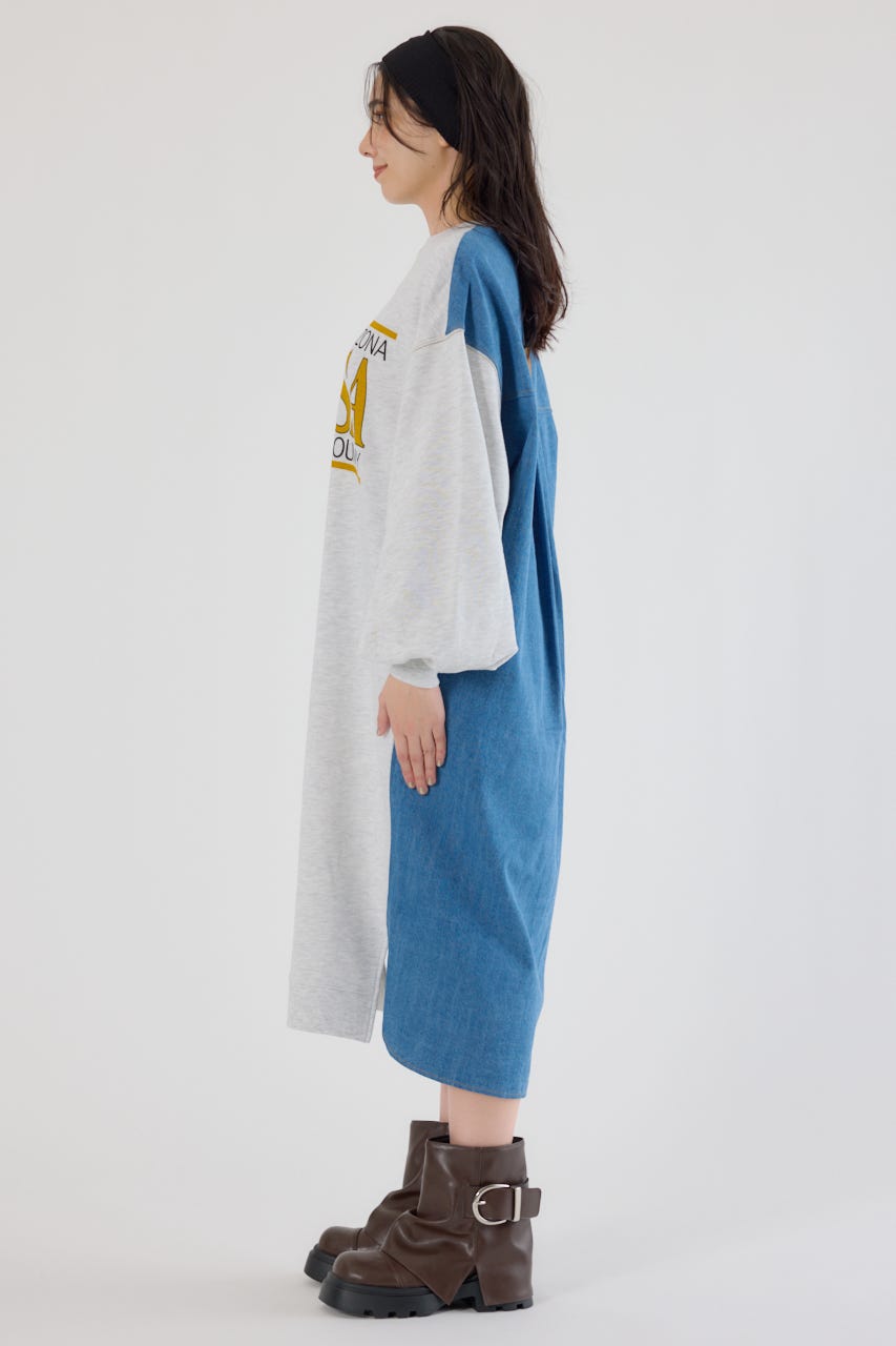 デニム切替スウェットワンピース L/T.GRY FREE