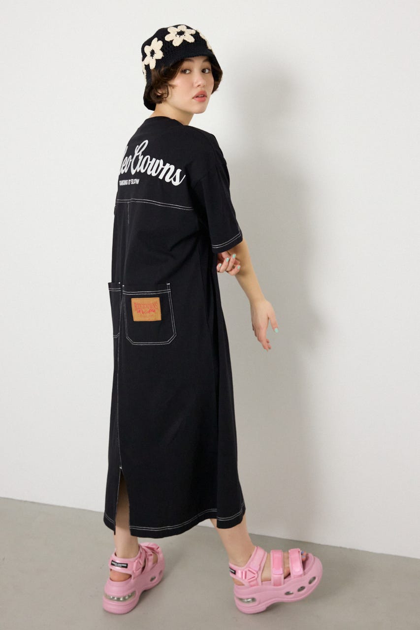 【SS先行アイテム】ハーフスリーブステッチワンピース BLK FREE