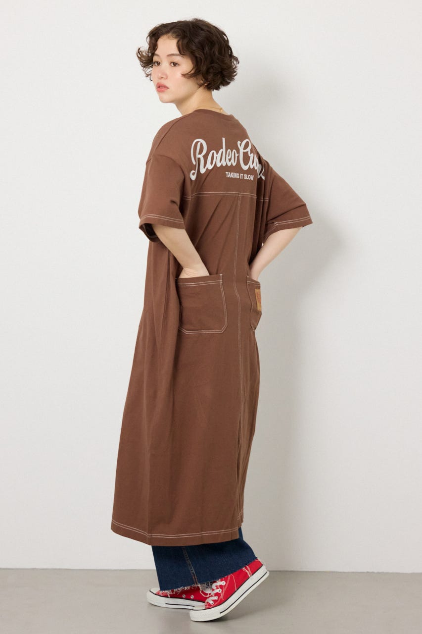 【SS先行アイテム】ハーフスリーブステッチワンピース BRN FREE