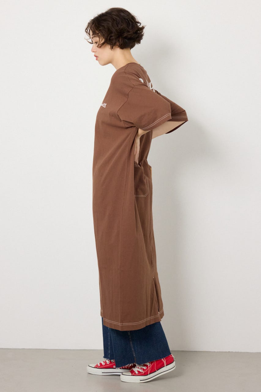 【SS先行アイテム】ハーフスリーブステッチワンピース BRN FREE