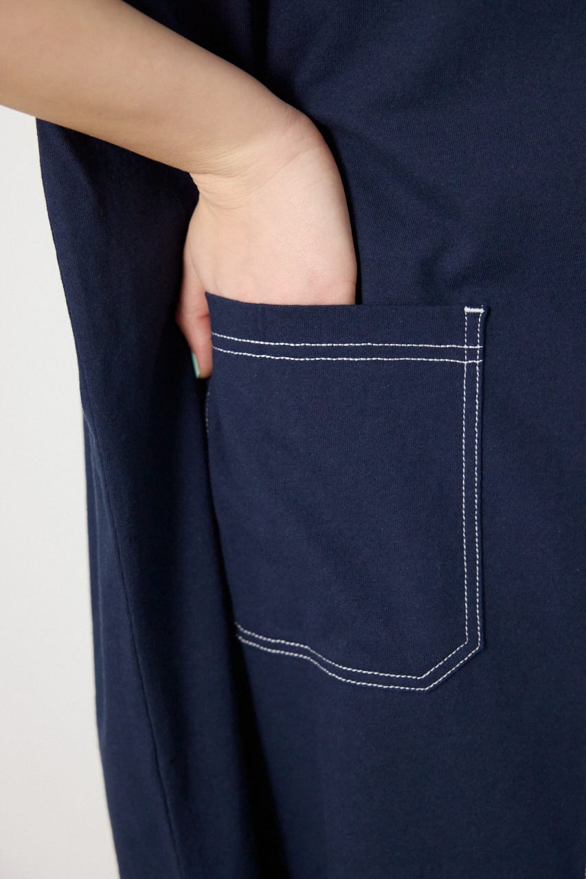 【SS先行アイテム】ハーフスリーブステッチワンピース NVY FREE