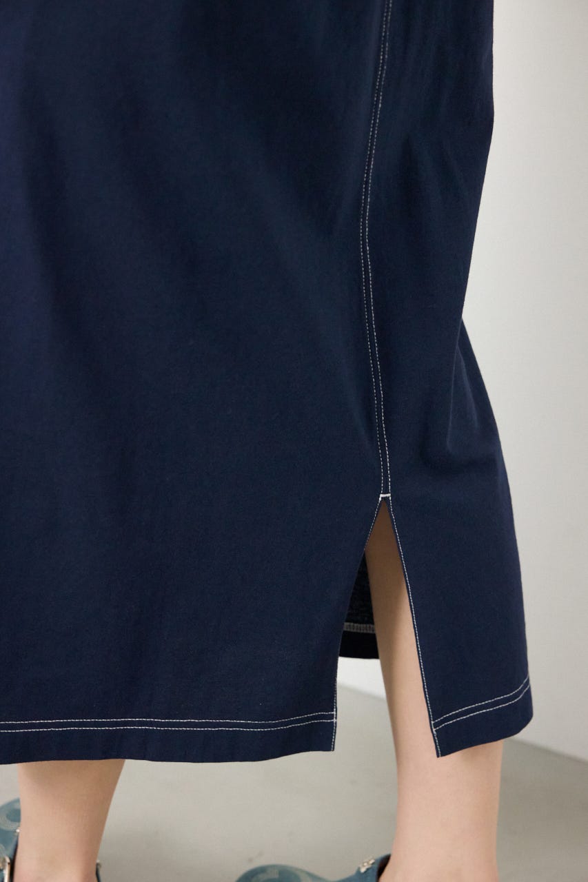 【SS先行アイテム】ハーフスリーブステッチワンピース NVY FREE