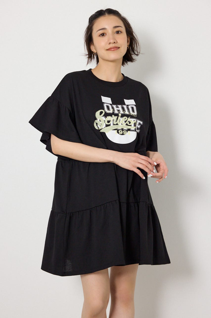 ティアードプリントワンピース BLK FREE