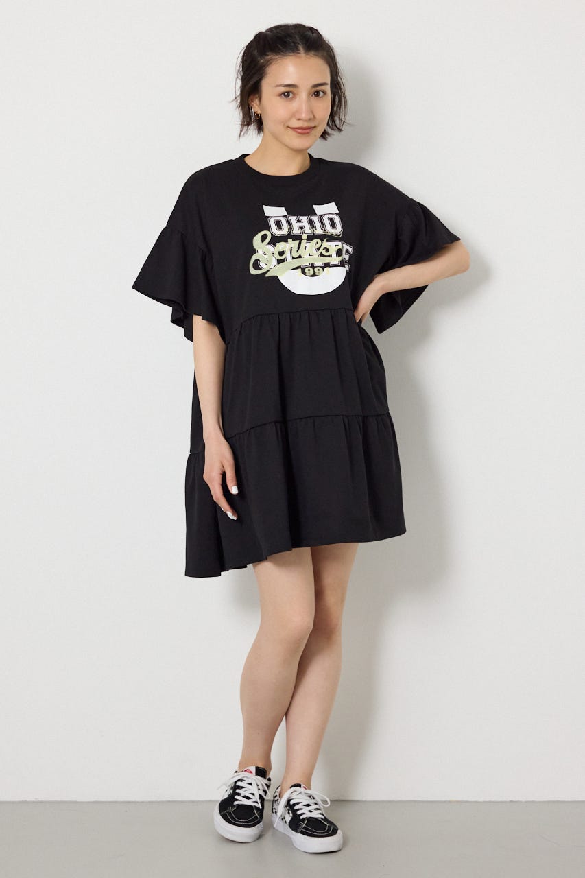 ティアードプリントワンピース BLK FREE