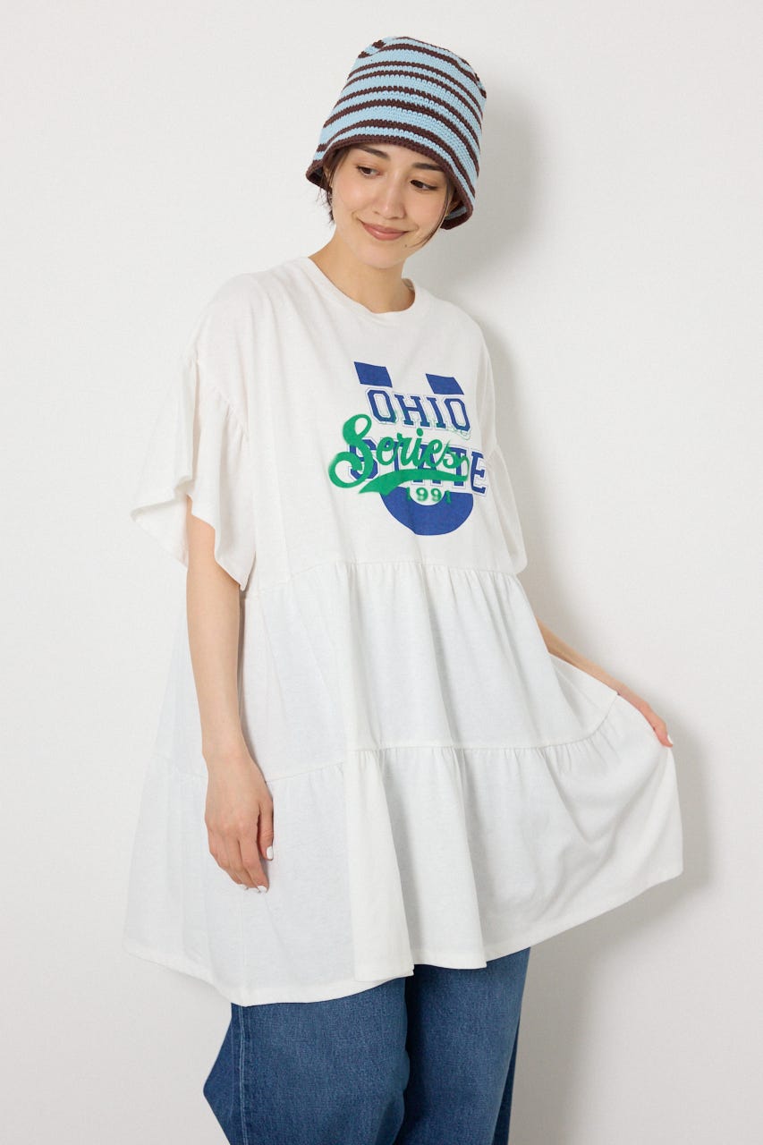 ティアードプリントワンピース WHT FREE
