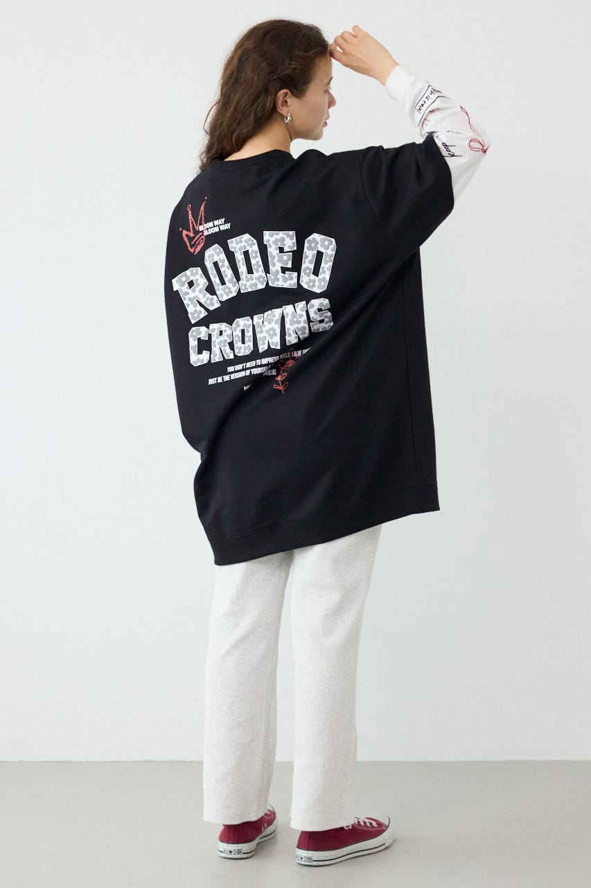 フェイクレイヤードフラワーロゴワンピース BLK FREE