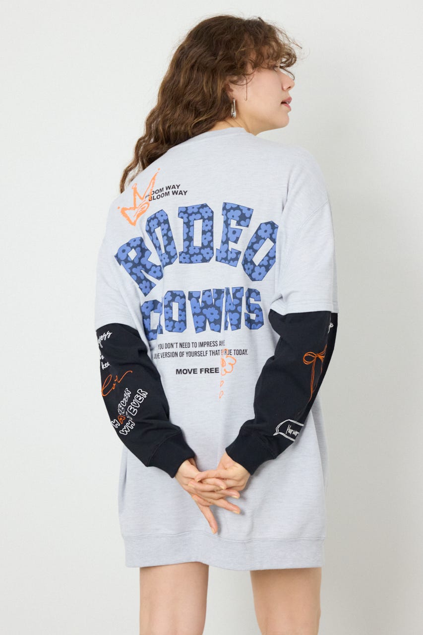 フェイクレイヤードフラワーロゴワンピース L/T.GRY FREE