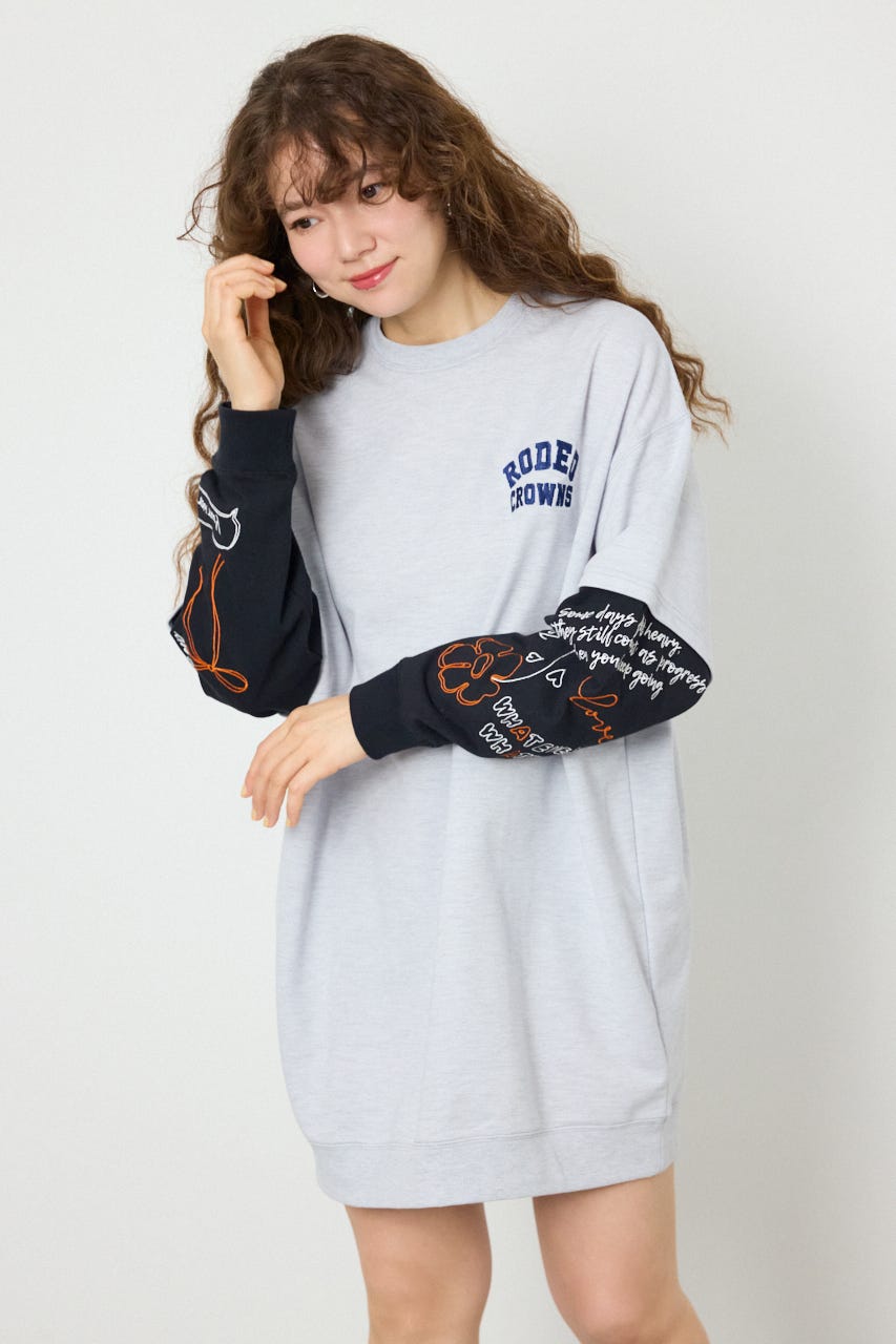 フェイクレイヤードフラワーロゴワンピース L/T.GRY FREE