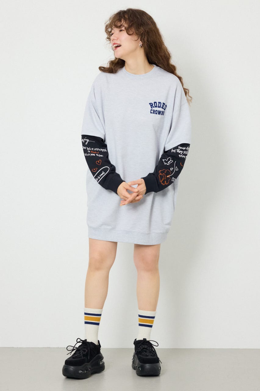 フェイクレイヤードフラワーロゴワンピース L/T.GRY FREE