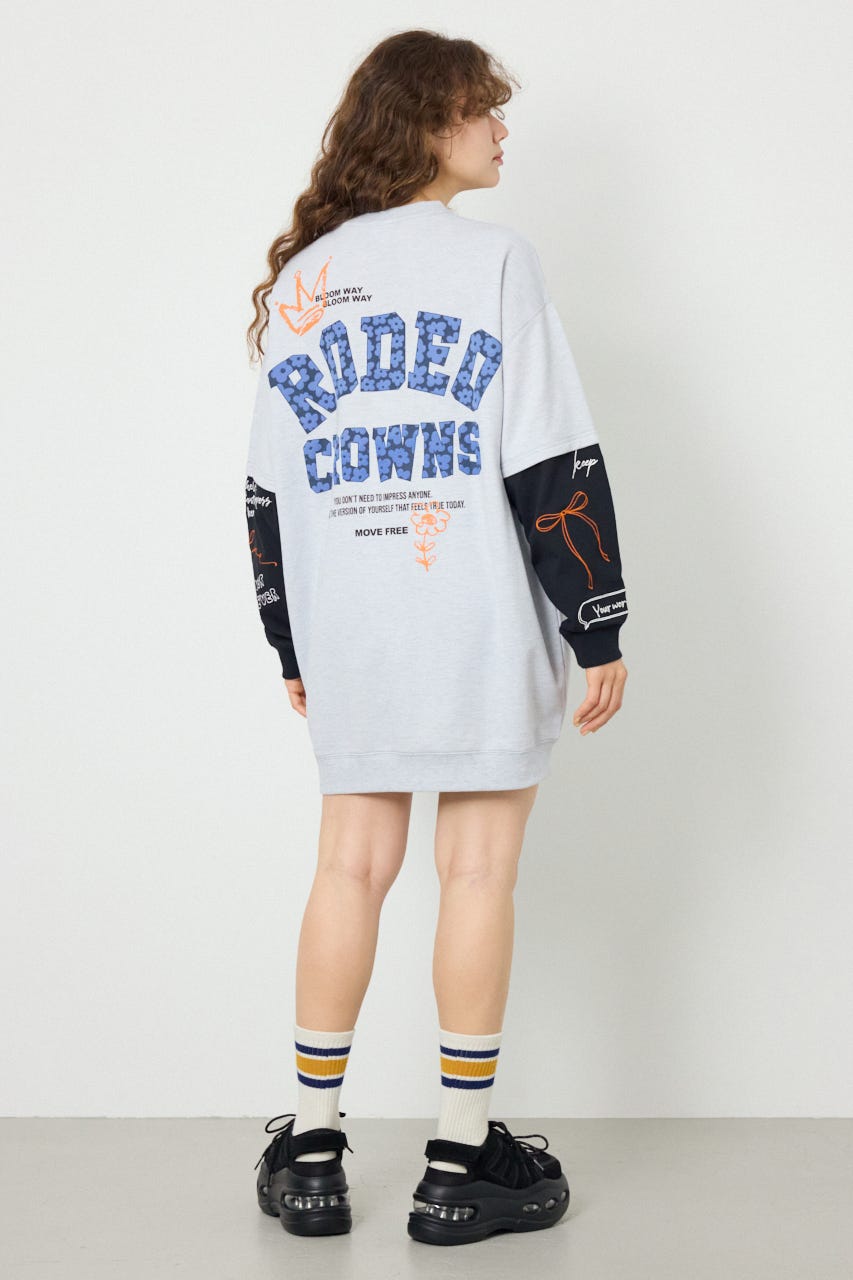 フェイクレイヤードフラワーロゴワンピース L/T.GRY FREE