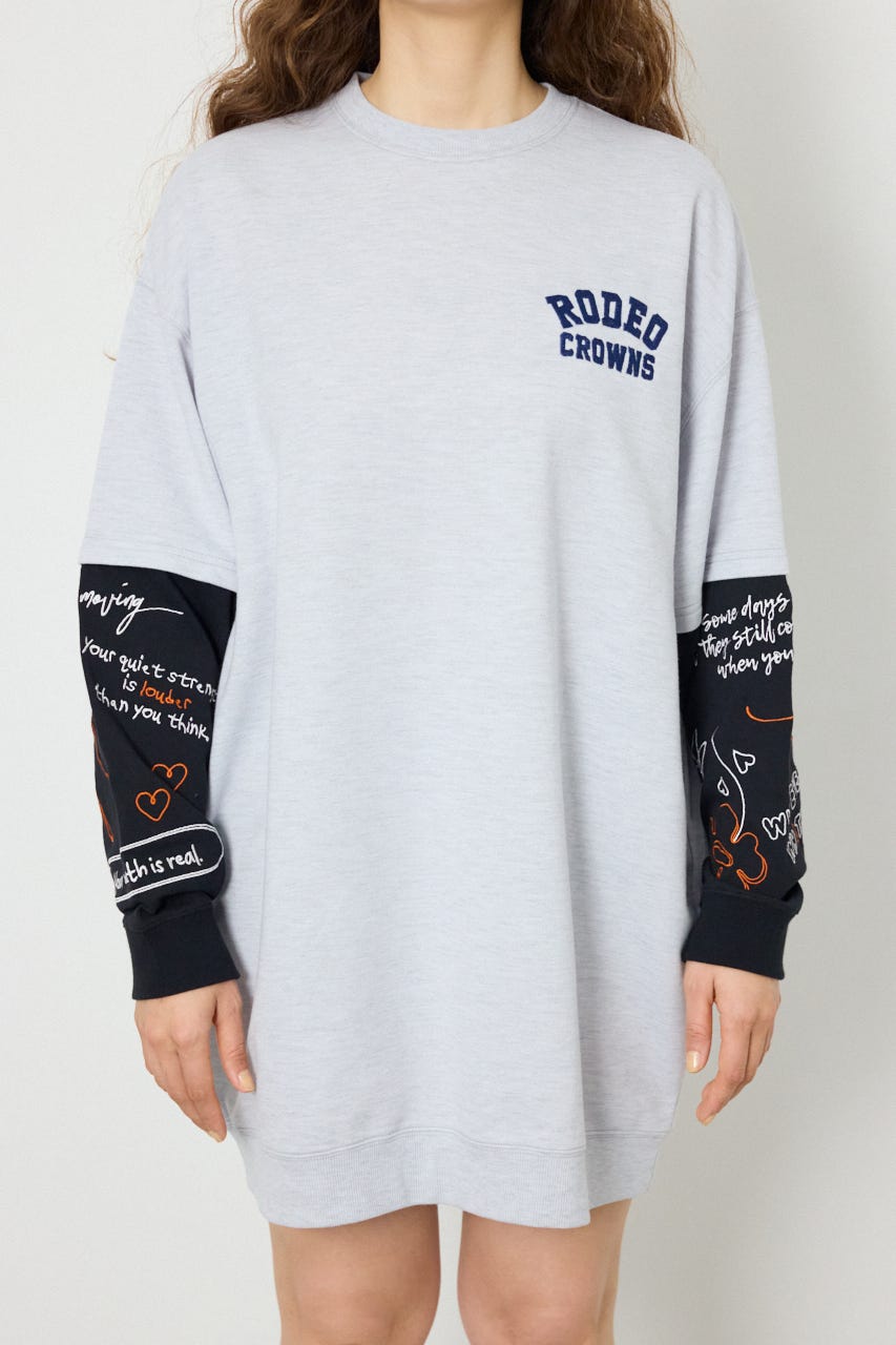 フェイクレイヤードフラワーロゴワンピース L/T.GRY FREE