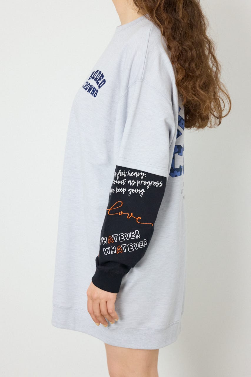 フェイクレイヤードフラワーロゴワンピース L/T.GRY FREE