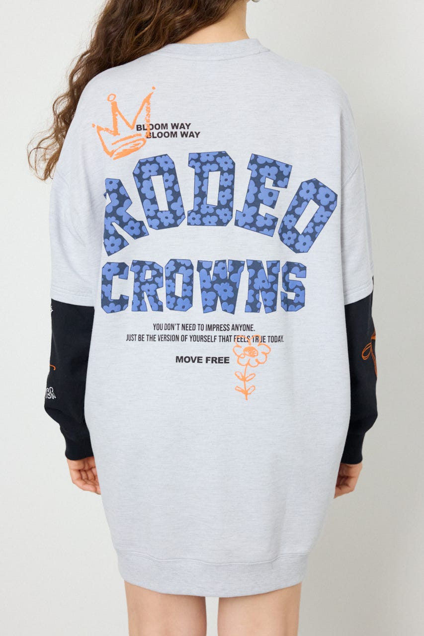 フェイクレイヤードフラワーロゴワンピース L/T.GRY FREE