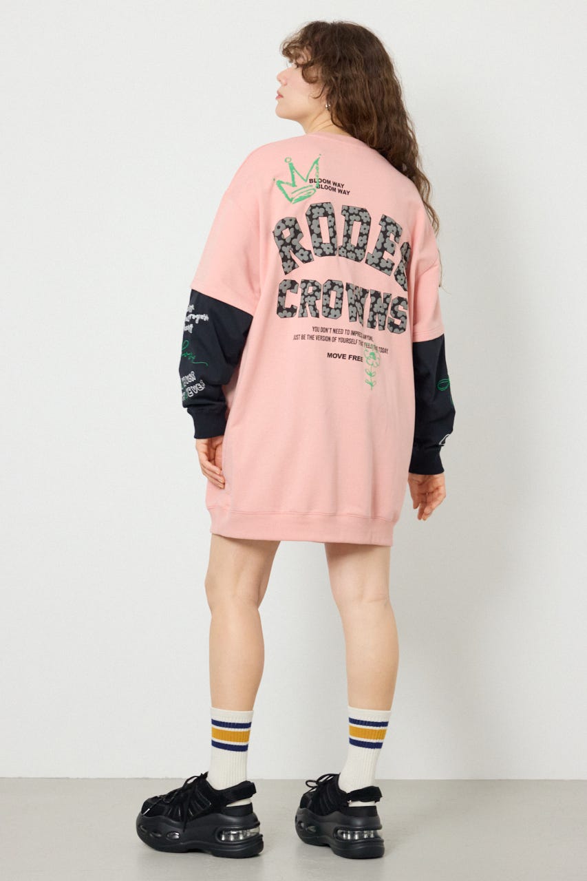 フェイクレイヤードフラワーロゴワンピース PNK FREE