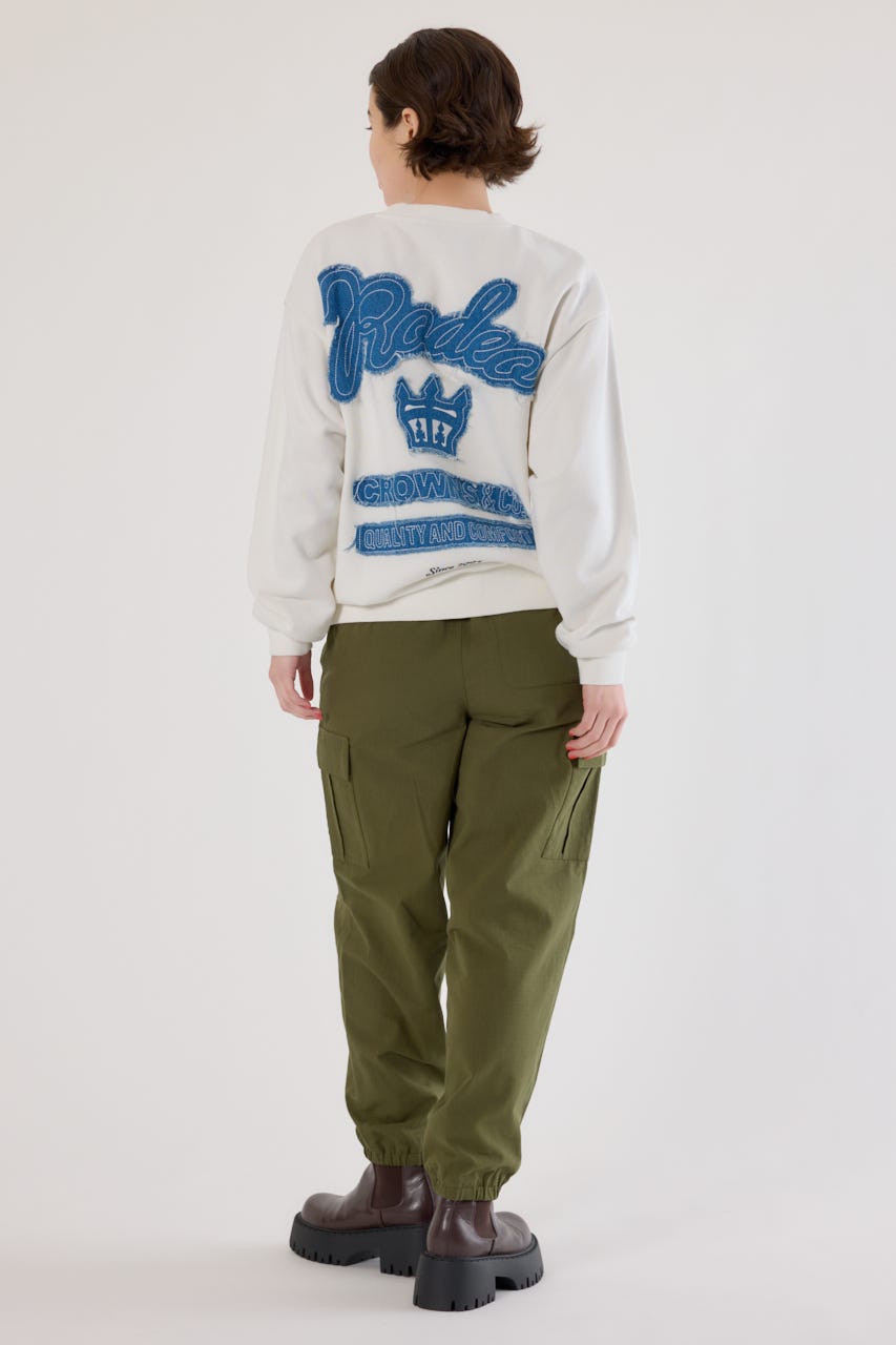 ロゴデニムパッチスウェットトップス O/WHT FREE