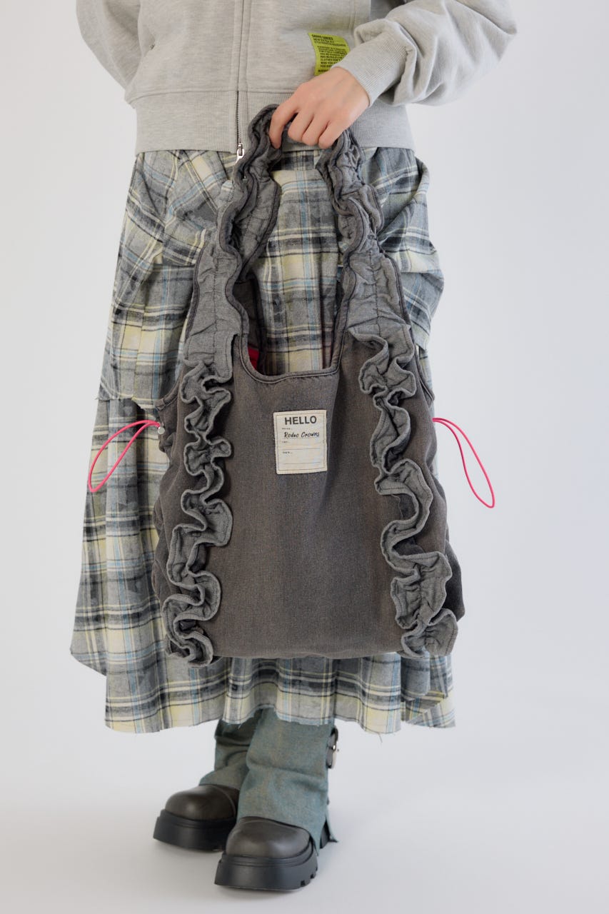 デニムフリルギャザーバッグ BLK FREE