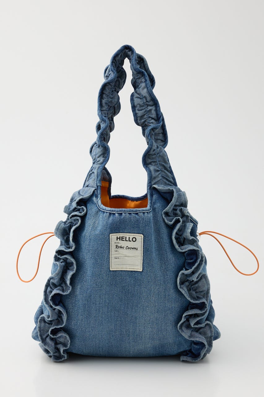 デニムフリルギャザーバッグ BLU FREE