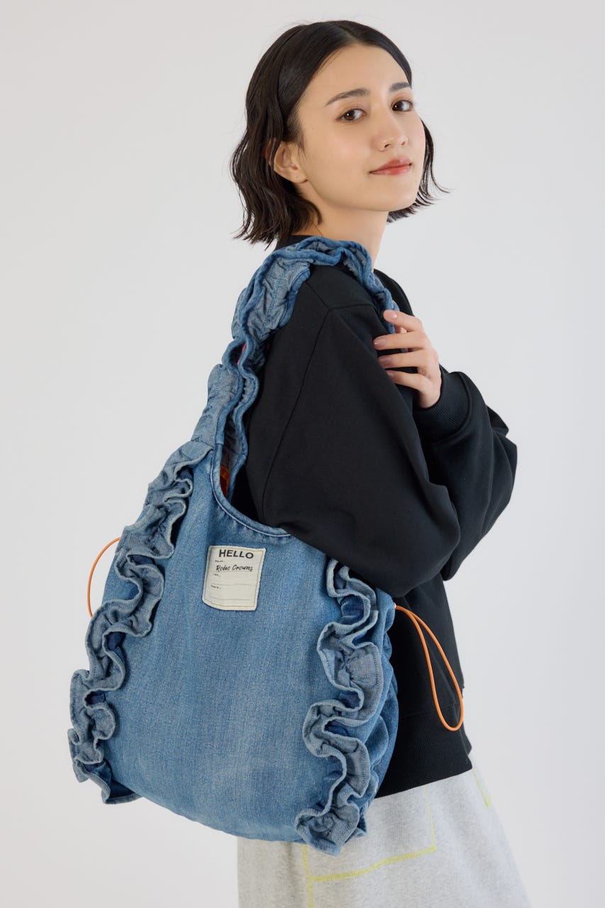 デニムフリルギャザーバッグ BLU FREE