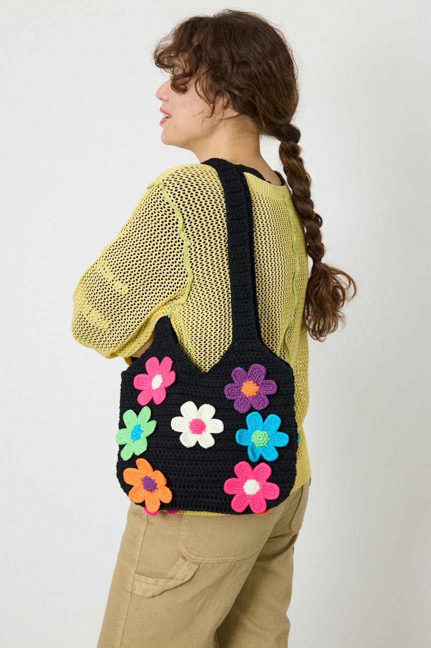 フラワーニットバッグ BLK FREE
