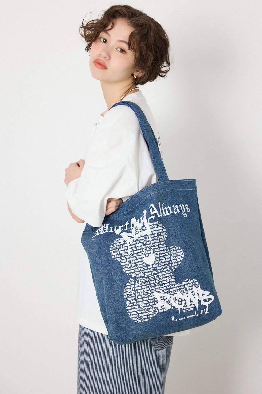 【UNISEX】Font Bear TOTE BLU FREE