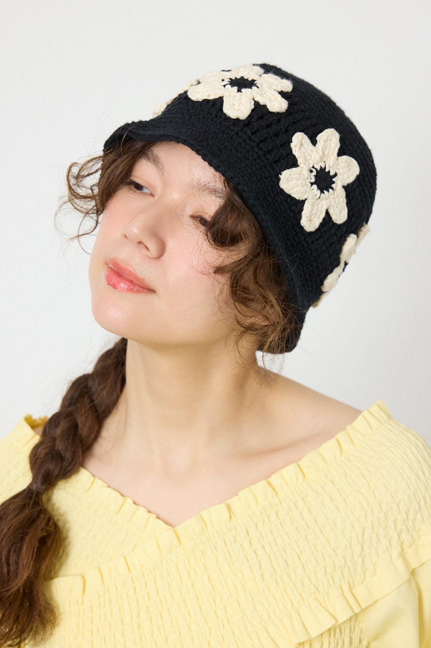 フラワーニットハット BLK FREE