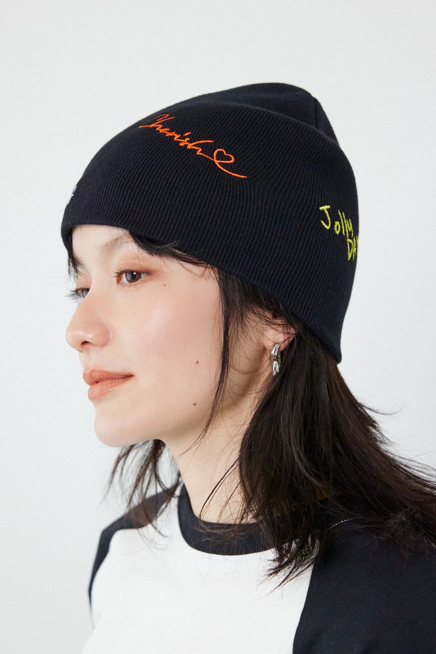 embroidery ビーニー BLK FREE