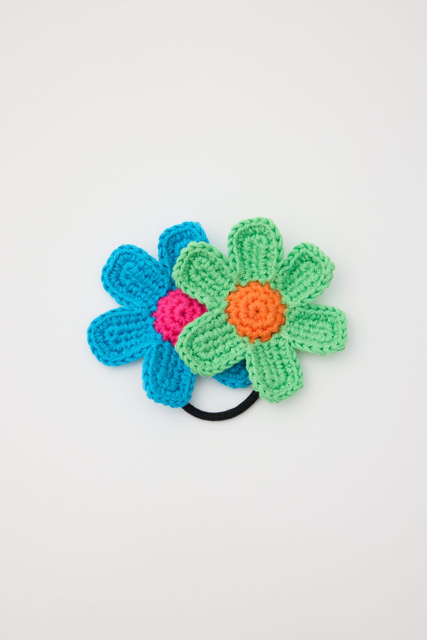 フラワーニットヘアゴム 柄BLU FREE