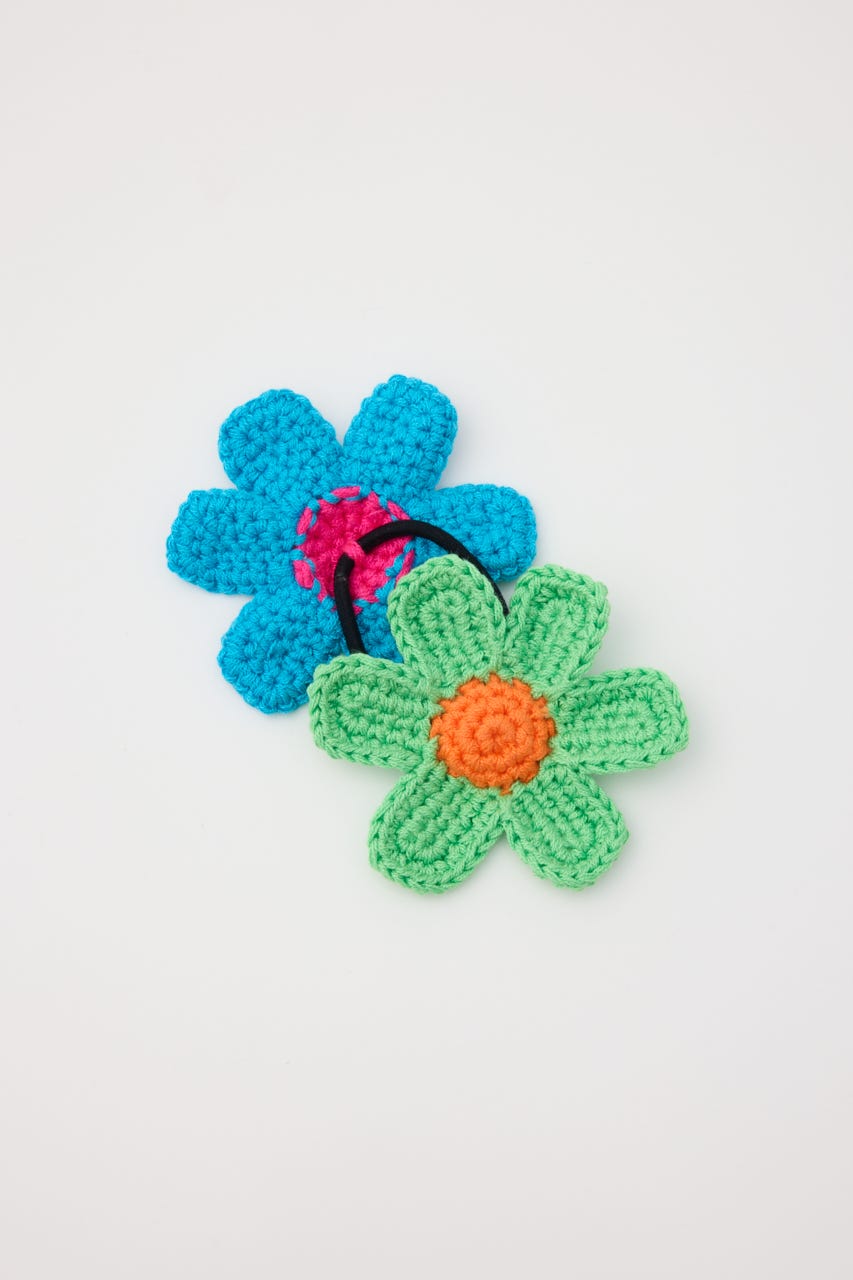 フラワーニットヘアゴム 柄BLU FREE