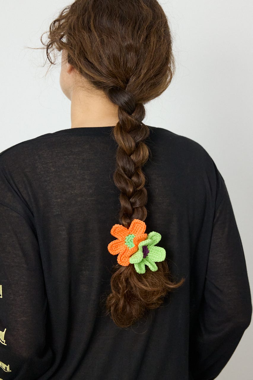 フラワーニットヘアゴム 柄ORG FREE