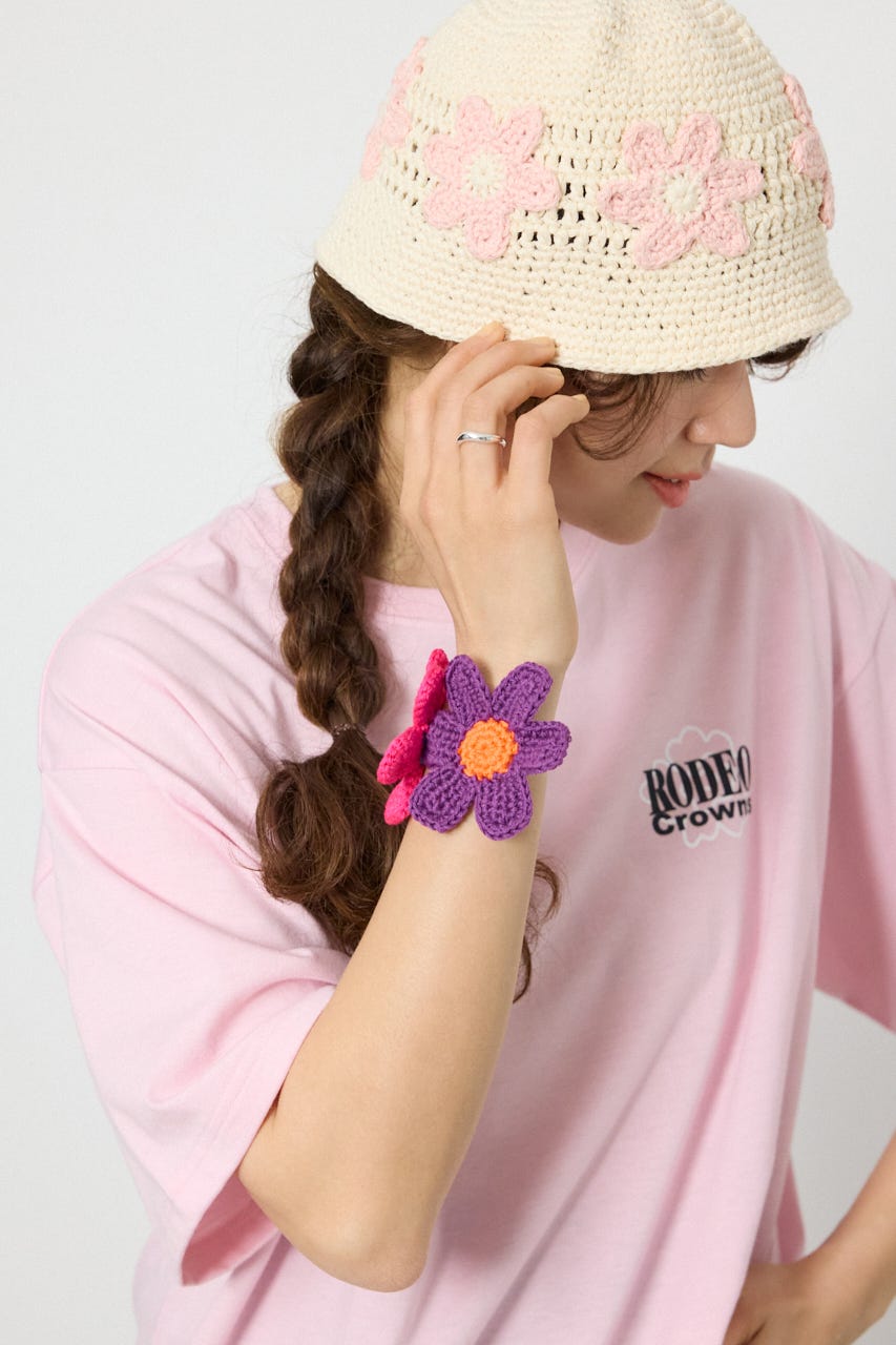 フラワーニットヘアゴム 柄PNK FREE