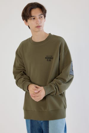 メンズフェイクレザーパッチスウェット