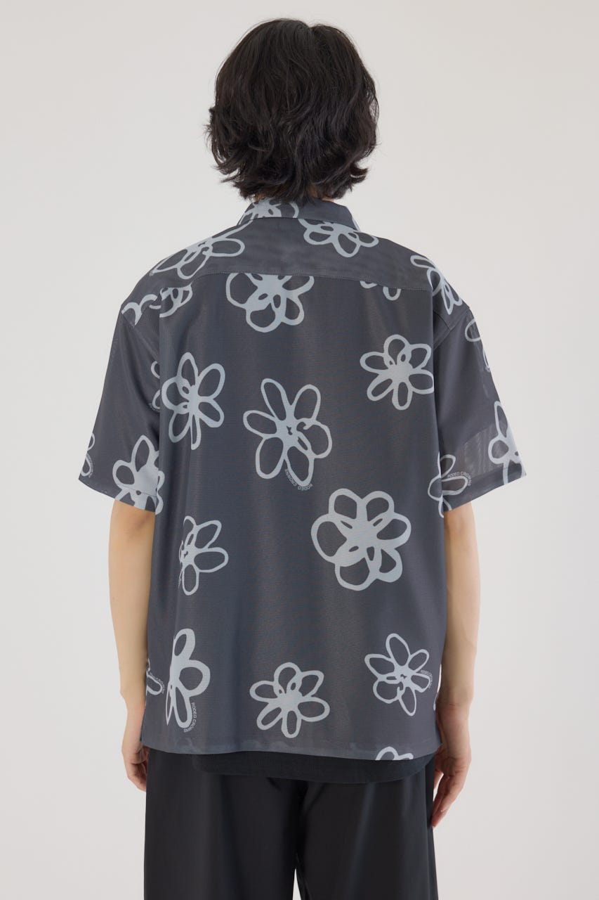 ポリメッシュフラワーシャツ BLK M