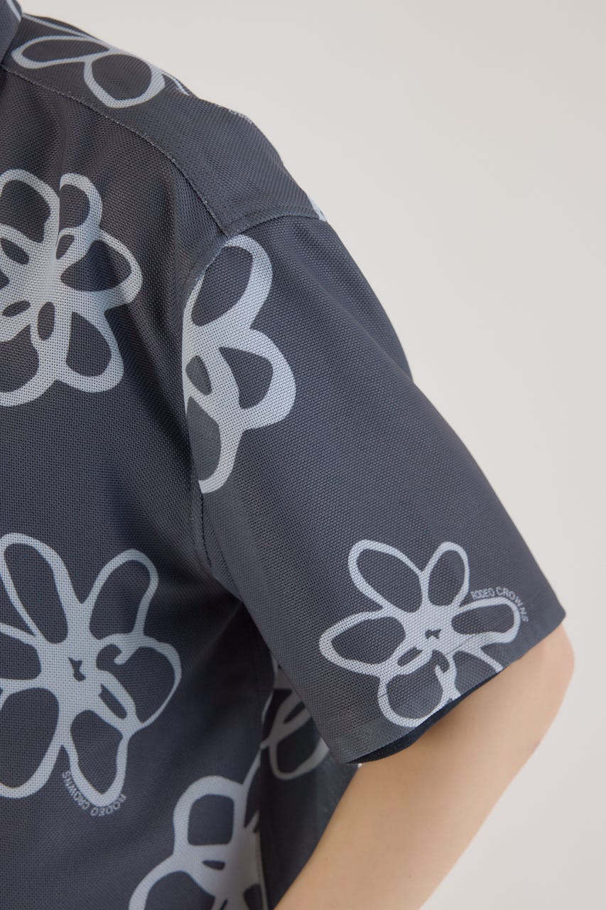ポリメッシュフラワーシャツ BLK M