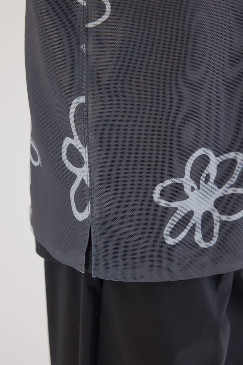 ポリメッシュフラワーシャツ BLK M