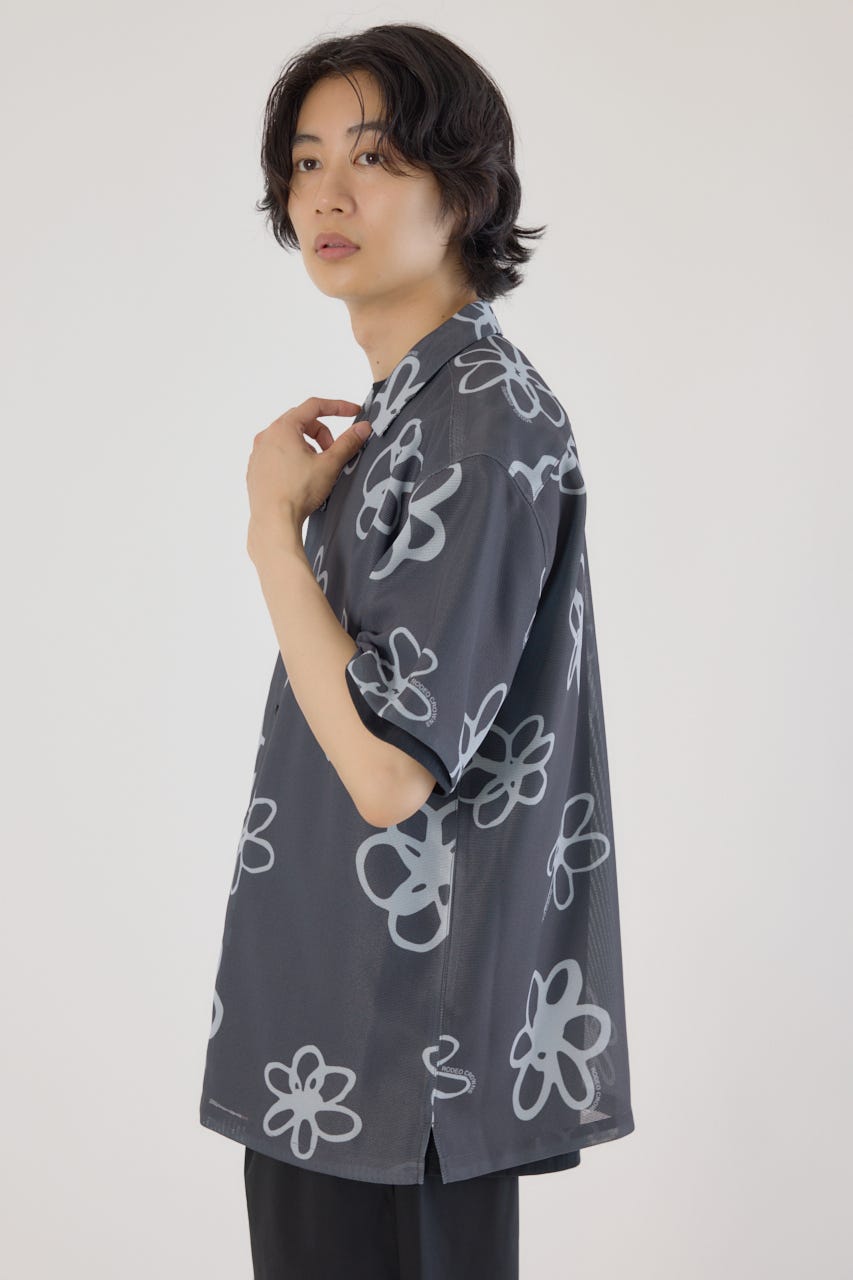 ポリメッシュフラワーシャツ BLK M
