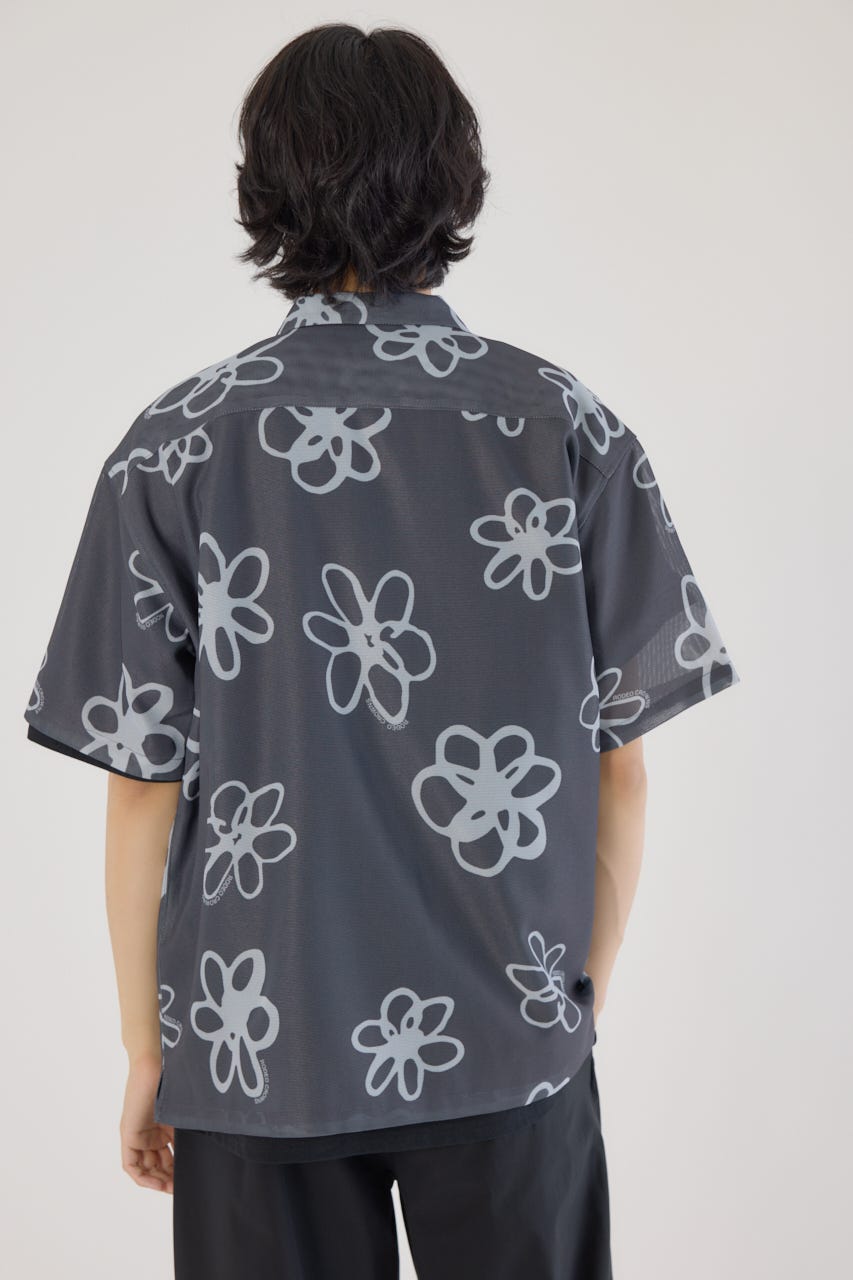 ポリメッシュフラワーシャツ BLK M