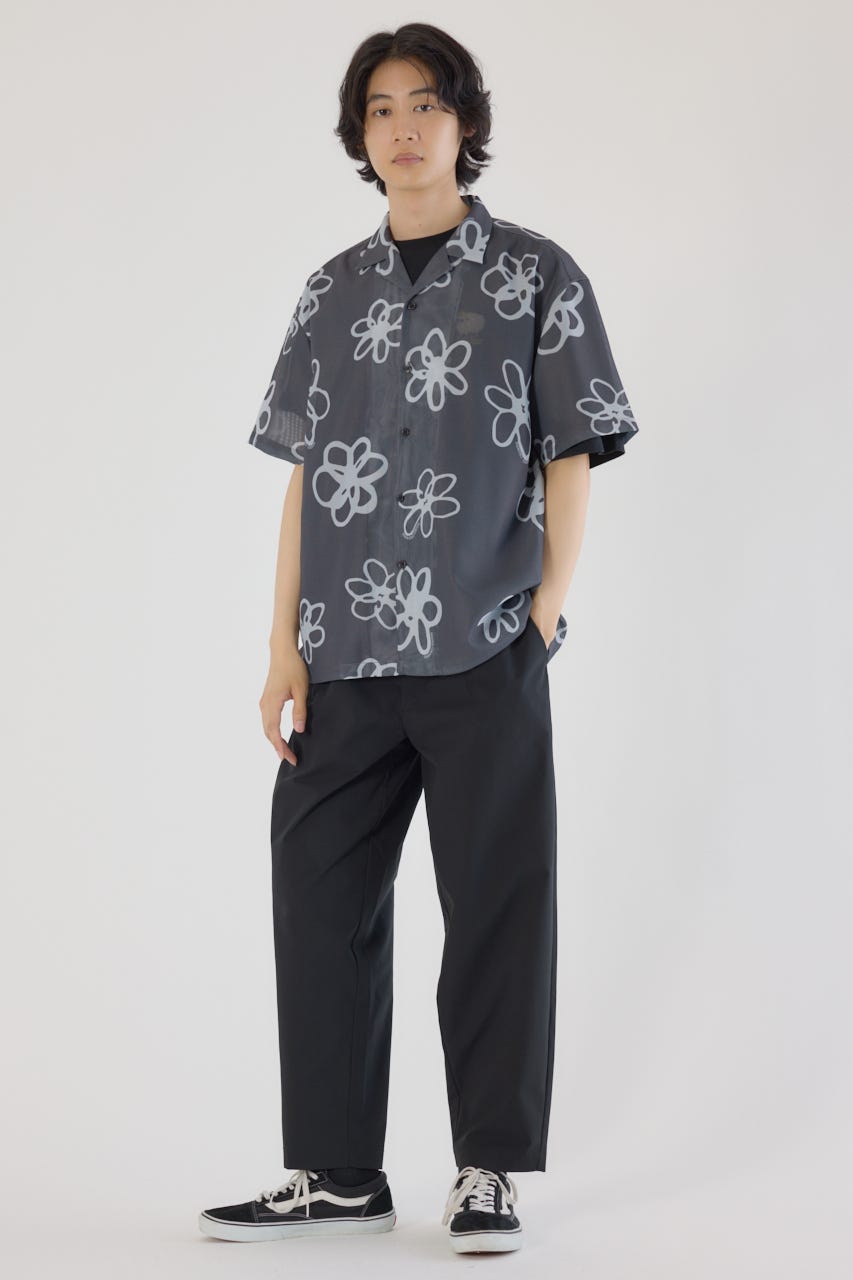 ポリメッシュフラワーシャツ BLK M