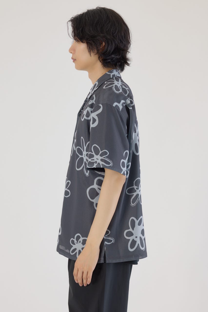 ポリメッシュフラワーシャツ BLK M