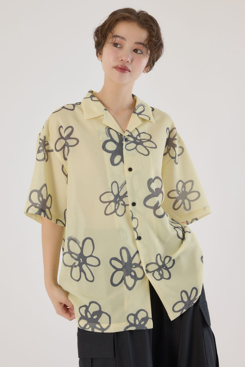 ポリメッシュフラワーシャツ L/YEL M