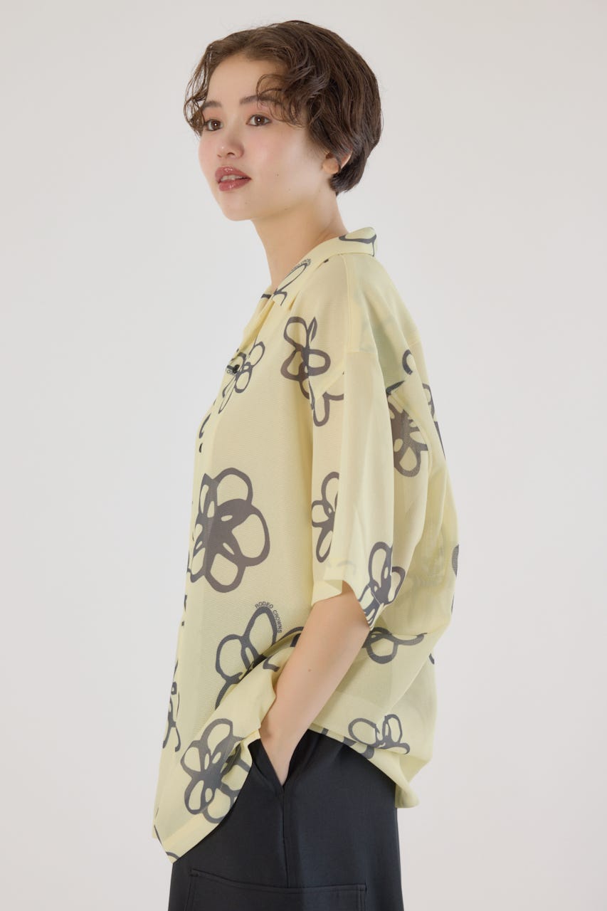 ポリメッシュフラワーシャツ L/YEL M