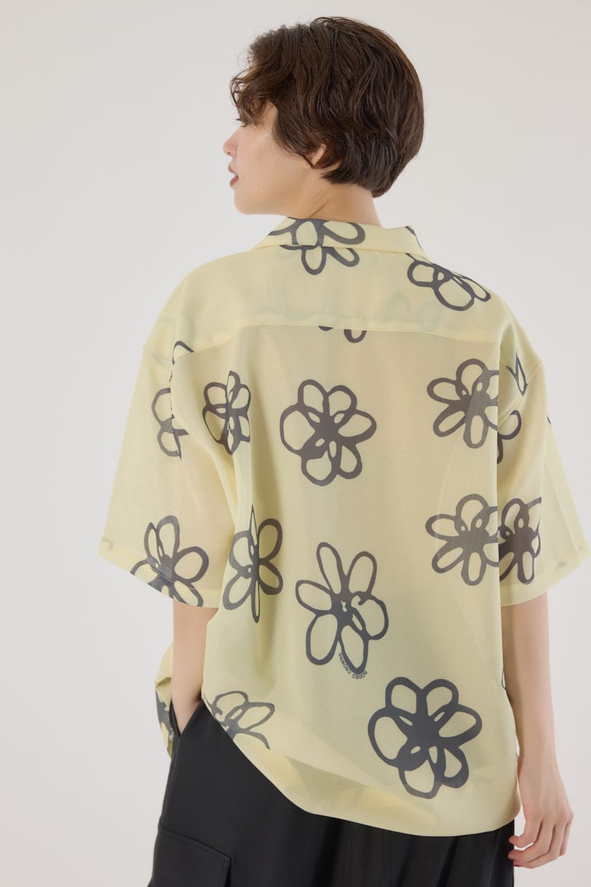 ポリメッシュフラワーシャツ L/YEL M