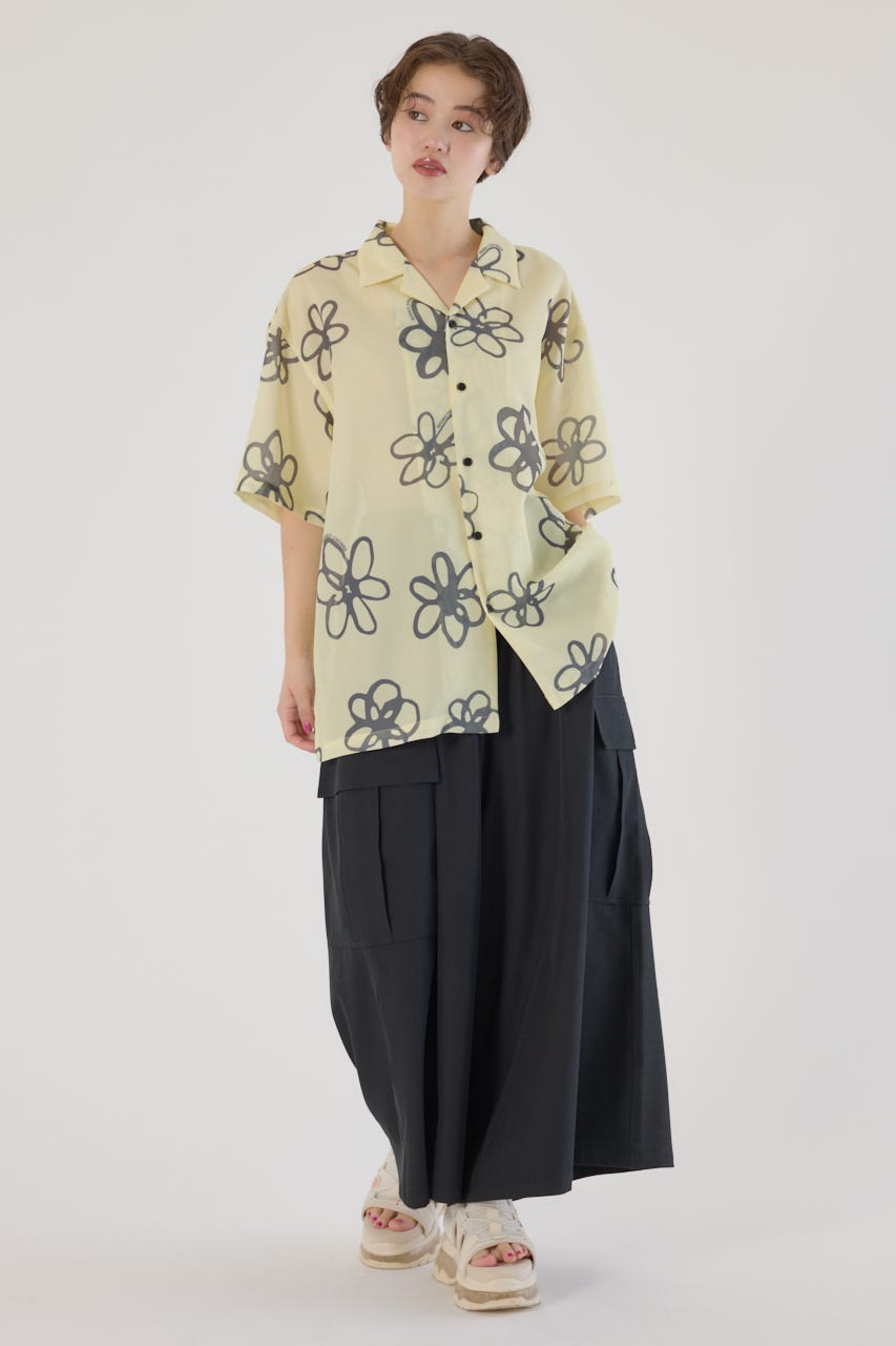 ポリメッシュフラワーシャツ L/YEL M