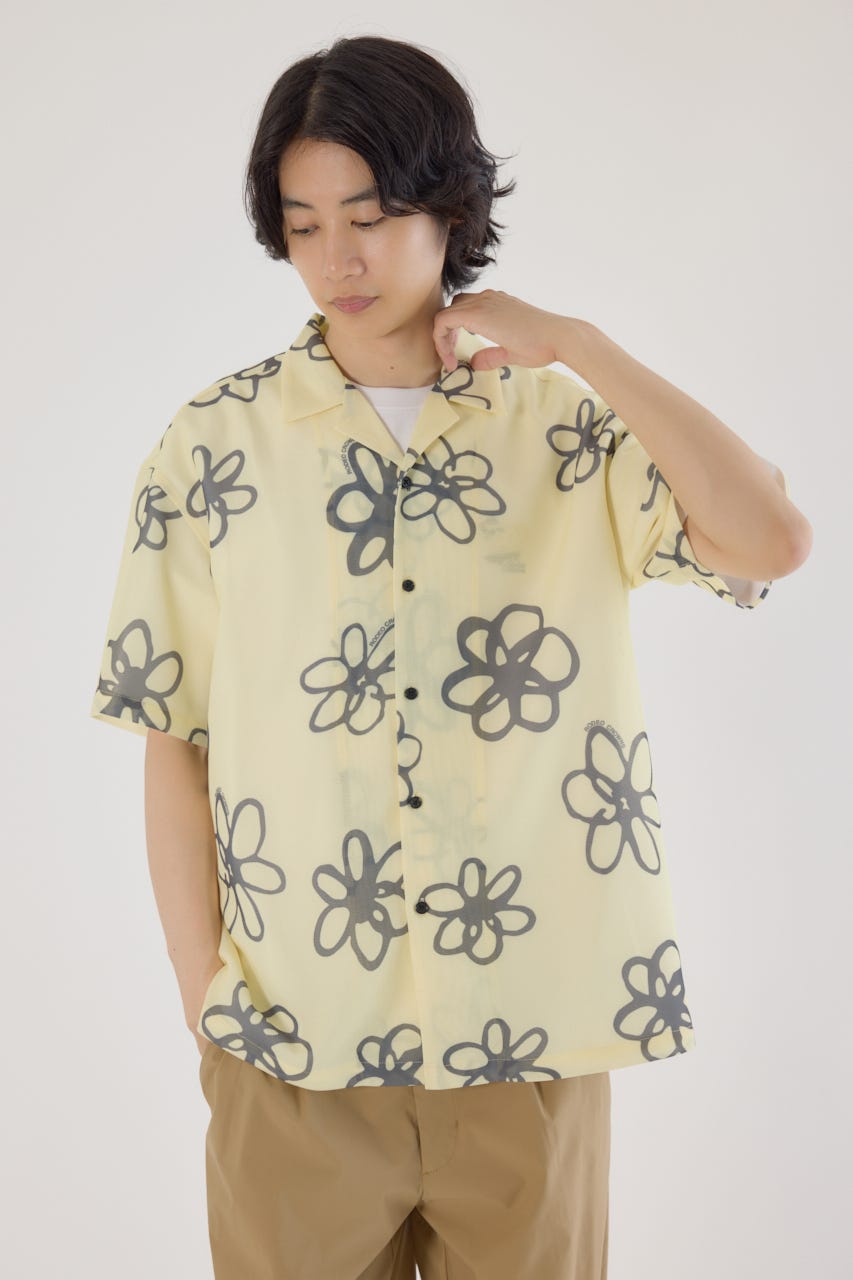 ポリメッシュフラワーシャツ L/YEL M