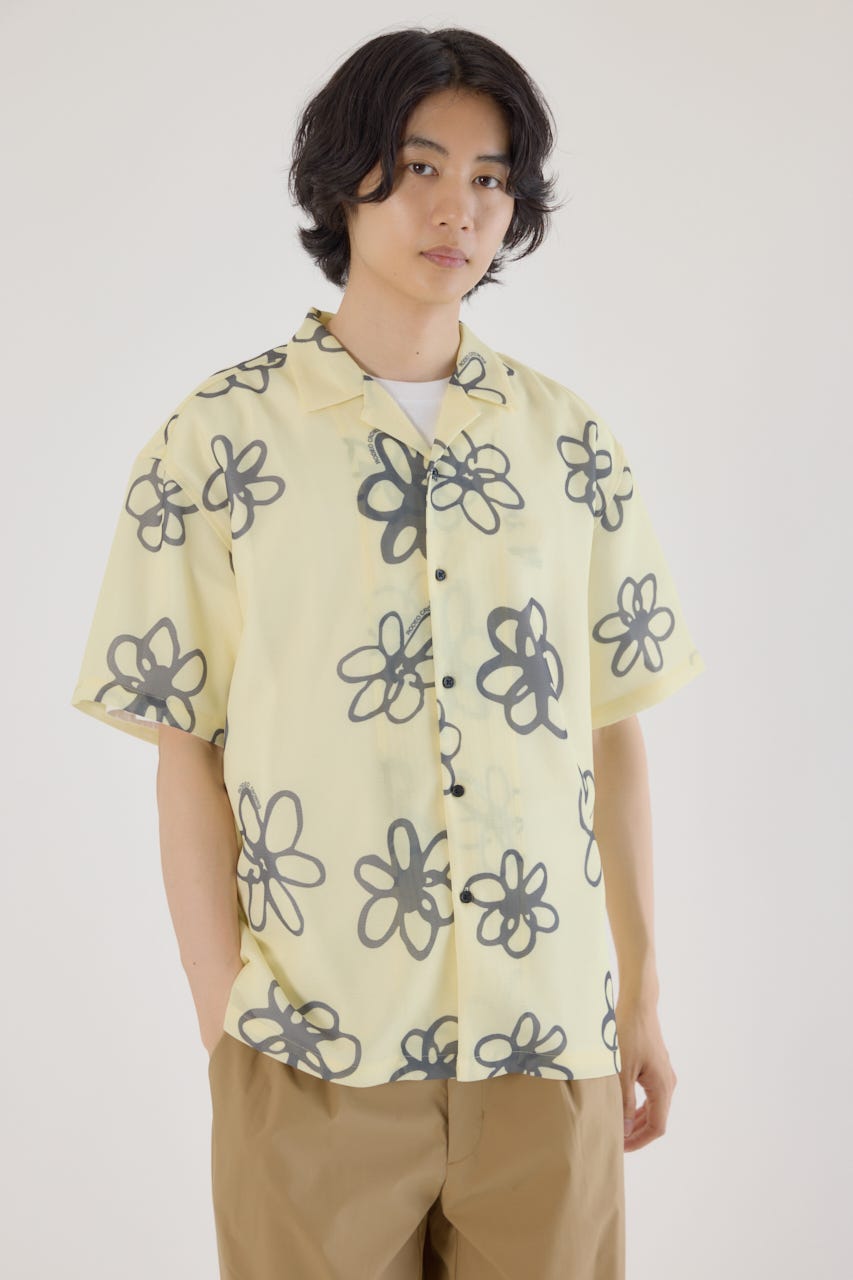 ポリメッシュフラワーシャツ L/YEL M