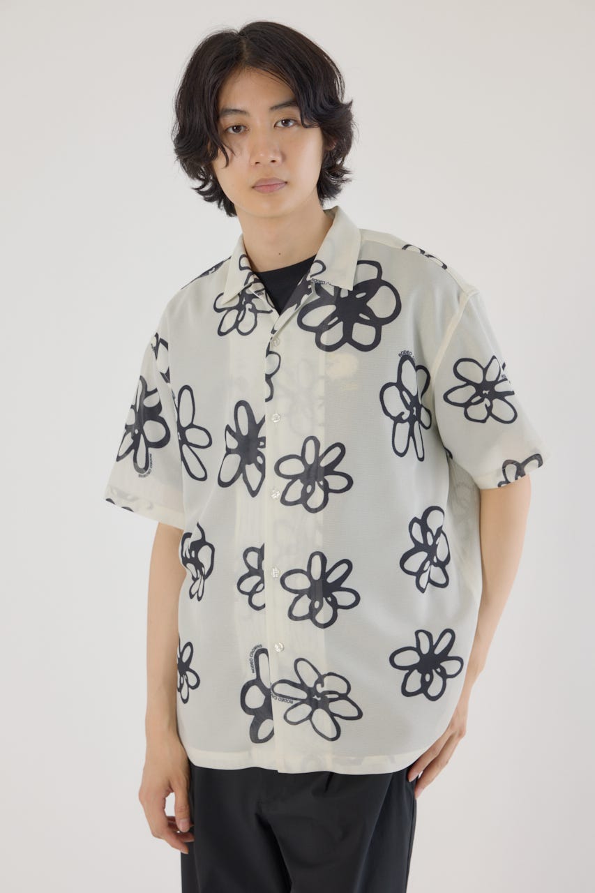 ポリメッシュフラワーシャツ O/WHT M