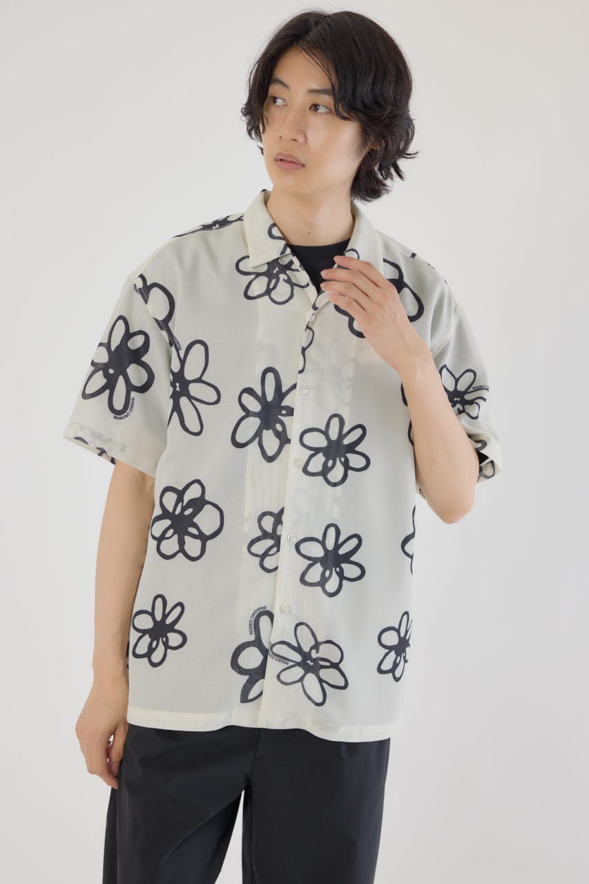 ポリメッシュフラワーシャツ O/WHT M