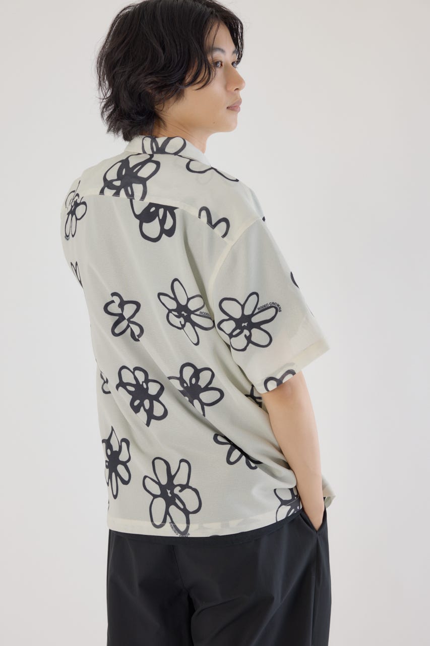 ポリメッシュフラワーシャツ O/WHT M